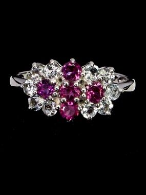 Stunning Natural Garnet and Aquamarine 2CT in 925 Sterling Silver Ring Size 8